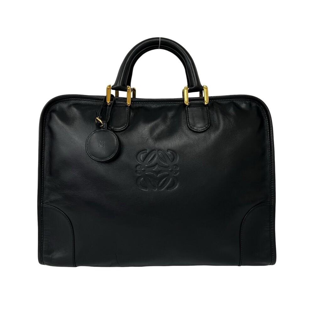 LOEWE Vintage Amazona Anagram Logo Leather Handbag Boston Bag Black 57564